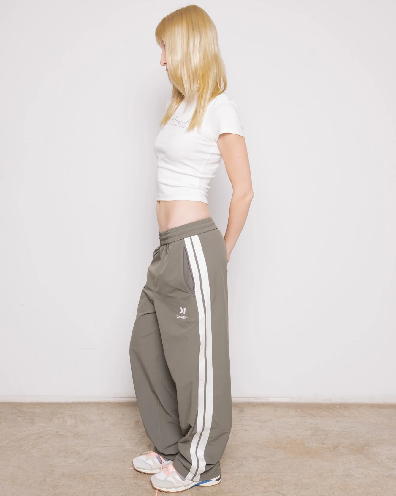 Olive Nylon Track Pants - Image 2